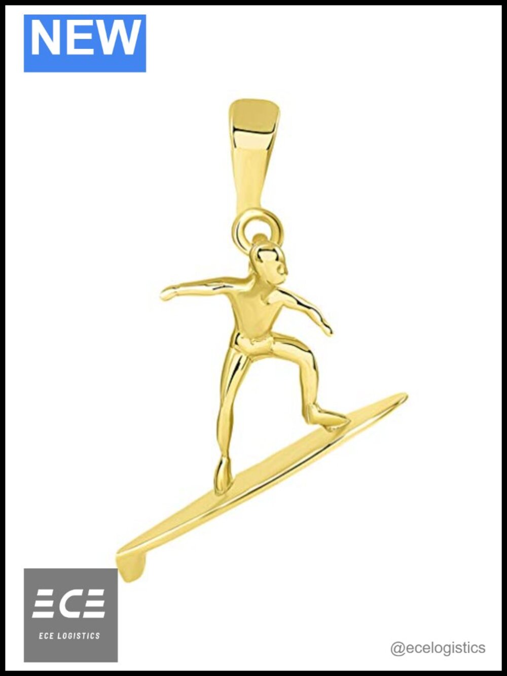 Handcrafted 14k Yellow Gold Surfer Surfboard Pendant